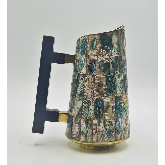 1960s Mid-Century Mexican Modern Abalone Mosaic Brass Barware Set, - Pitcher & 6 Glasses For Sale - Image 10 of 18