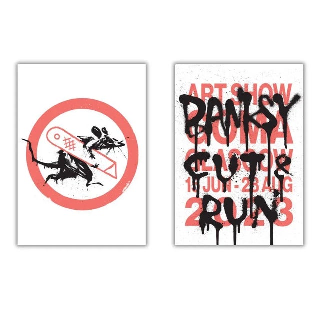 Banksy - Beautiful original set of 2 lithographis offset posters on thick quality paper for artist exhibition in 2023....