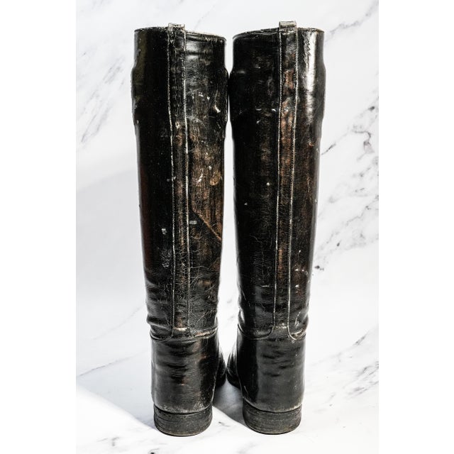 Stately Antique English Black Leather Horse Riding Boots With Wood Trees Equestrian Country Home Decor For Sale - Image 10 of 12