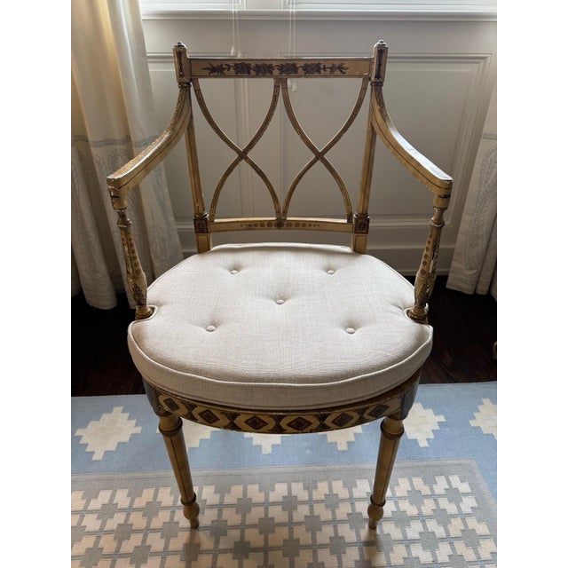 17th Century Neoclassical Hand Painted Accent Chair With Cane-Style Back Detail For Sale - Image 11 of 14