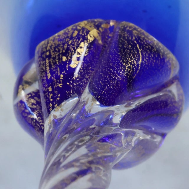 Six Italian Hand-Blown Long Stemmed Blue Nason Moretti Wine Glasses Original Label size: 10.5 x 3.5