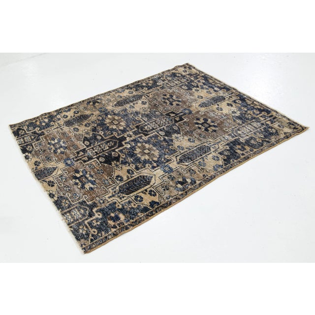 Persian Brown Vintage Persian Distressed Wool Rug With Geometric Pattern For Sale - Image 3 of 8