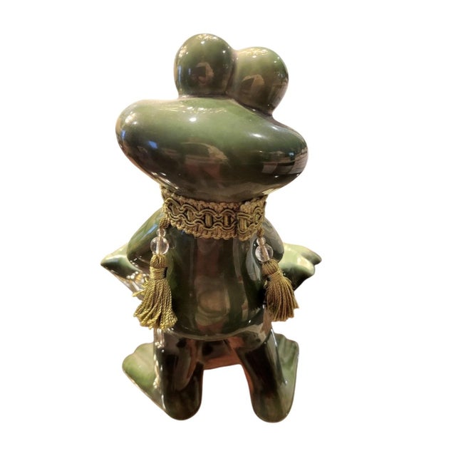 Traditional Vintage Green Whimsical Frog Lily Pad Dish Catchall Statue Tray For Sale - Image 3 of 7