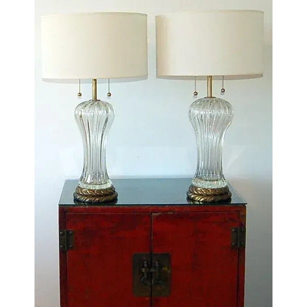 Mid-Century Modern Clear Mid-Century Marbro Murano Glass Lamps For Sale - Image 3 of 10