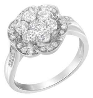 14K White Gold Floral Cluster Diamond Ring (1 Cttw, H-I Color, SI2-I1 Clarity), Size 8