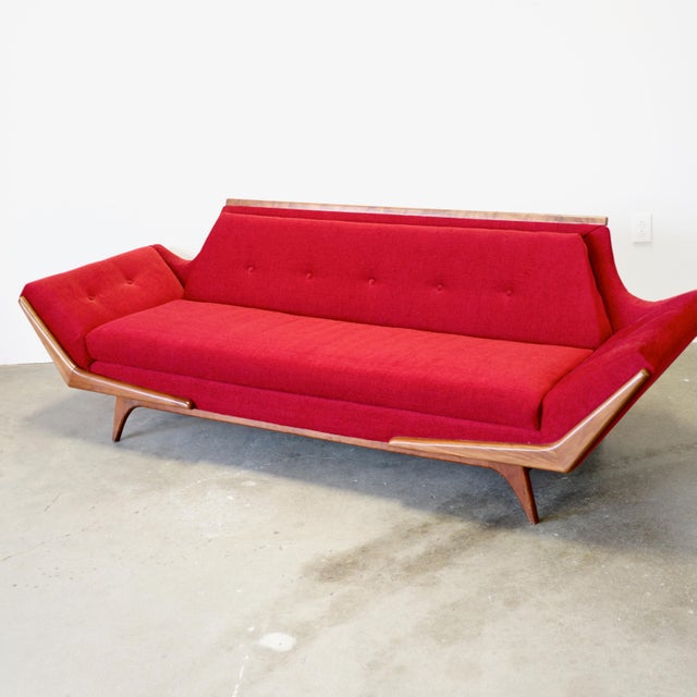 Rowe Furniture Walnut Gondola Couch / Sofa in the Style of Adrian Pearsall For Sale - Image 10 of 11
