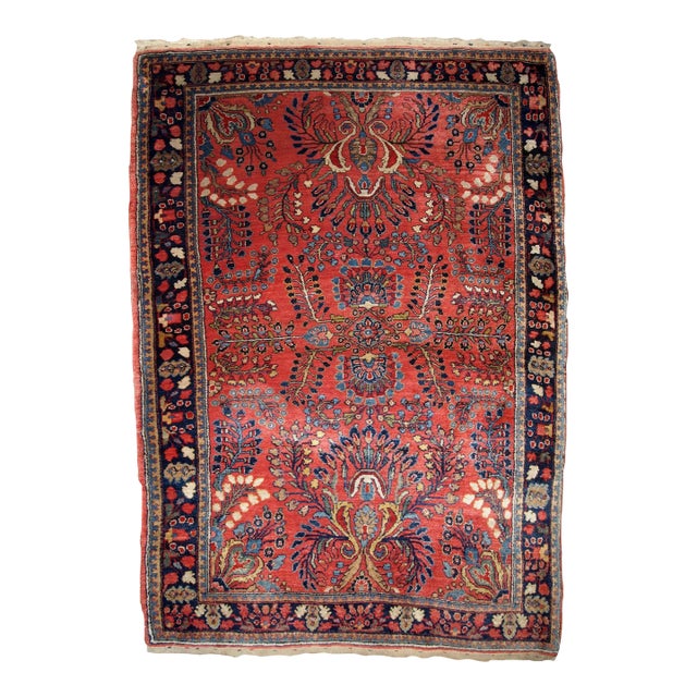 1920s, Handmade Antique Persian Sarouk Rug 3.10' X 5.3' For Sale