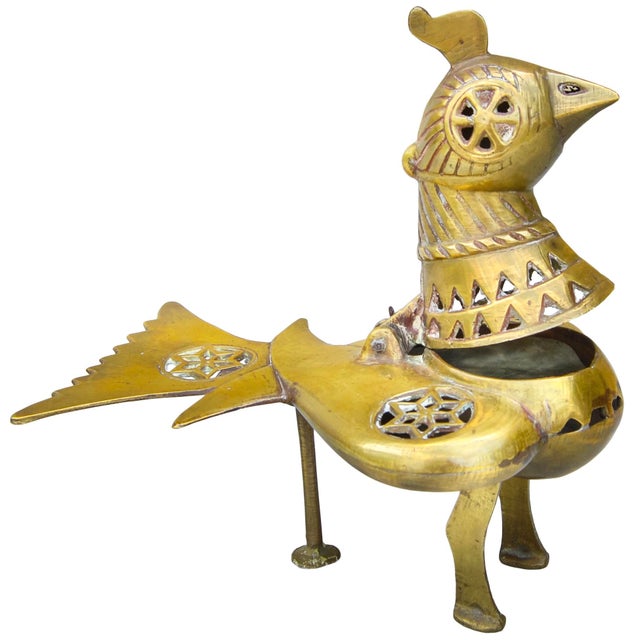Metal Early 20th Century Handmade Americana Brass Bird-Figurine Incense Burner For Sale - Image 7 of 10