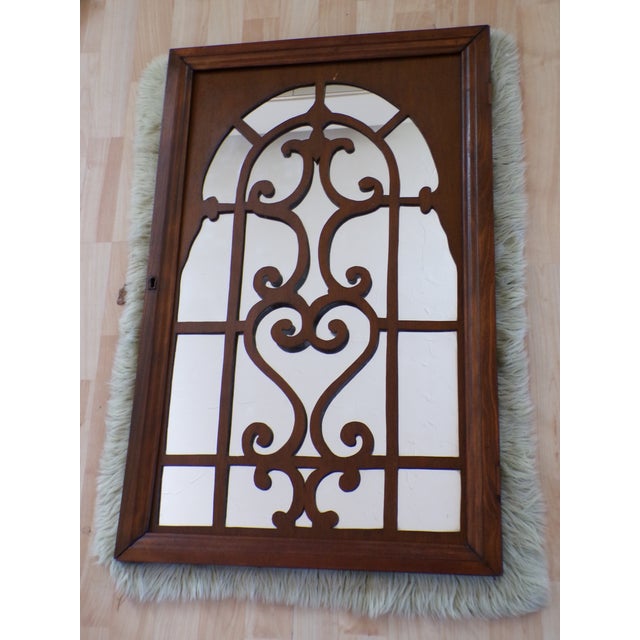 Vintage Walnut Framed Arched Fretwork Overlay Wall Mirror For Sale In Boston - Image 6 of 10
