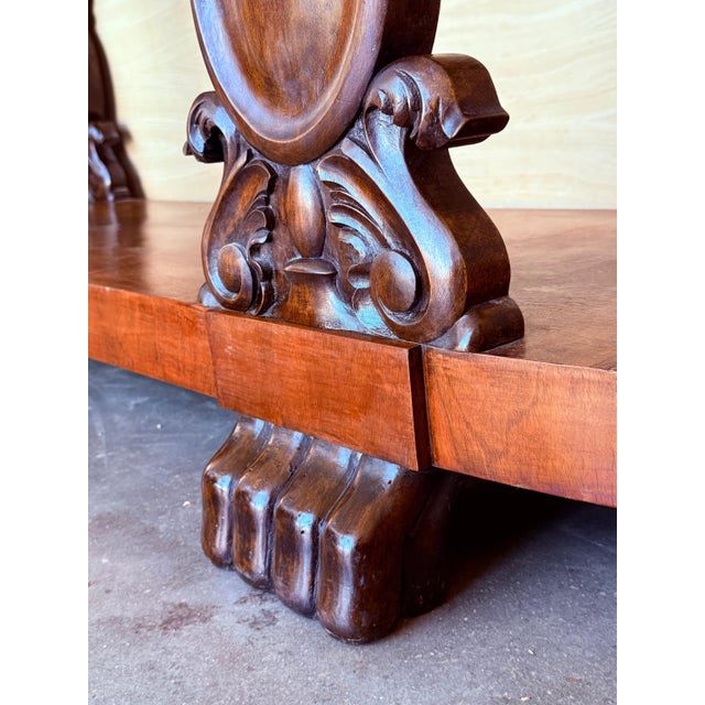 Late 19th Century English Carved Console with Book-matched Veneer and Three Drawers For Sale - Image 4 of 18