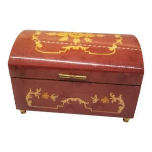 The San Francisco Music Box Italian Inlaid Burl Wood Swiss Movement Ring Jewelry Box