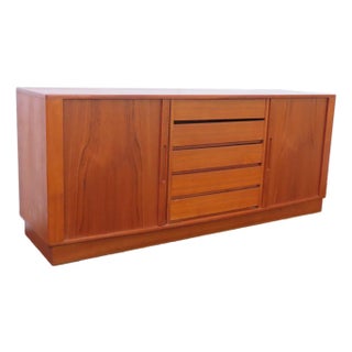 Danish Modern Bow Front Tambour Doors Dresser Sideboard Tv Media Console 6677 For Sale