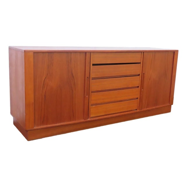 Danish Modern Bow Front Tambour Doors Dresser Sideboard Tv Media Console 6677 For Sale