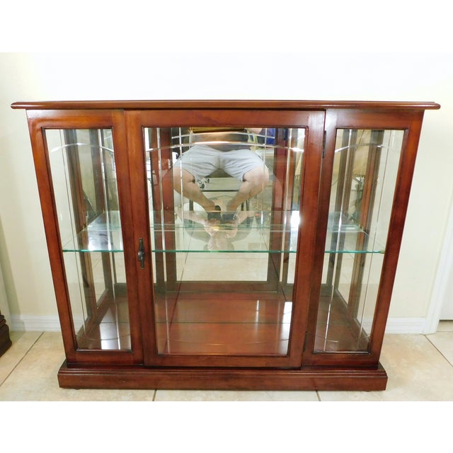 Contemporary Solid Mahogany Wood & Cut Glass Mirrored & Lighted Display