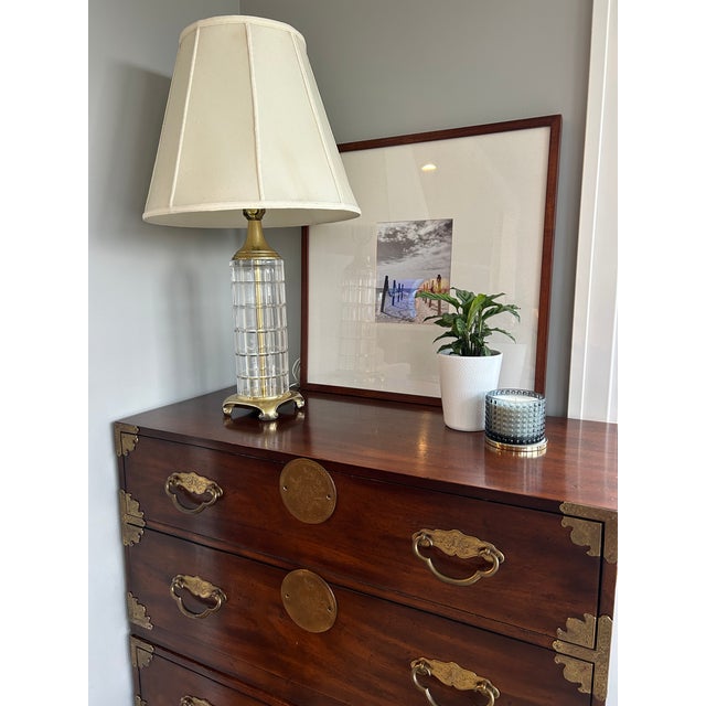 Brass Vintage Dresden Hollywood Regency Crystal and Brass Column Table Lamp For Sale - Image 8 of 8