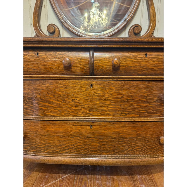 Vintage Tiger Oak Victorian Dresser With Beveled Mirror & Clawfeet. For Sale - Image 4 of 12