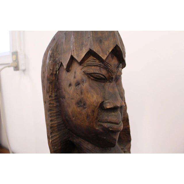 Vintage African Tribal Hand-Carved Wood Head Bust Sculpture For Sale - Image 9 of 13