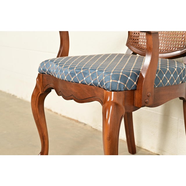 Baker Furniture Style French Provincial Louis XV Carved Walnut and Cane Back Armchairs, Pair For Sale - Image 9 of 14