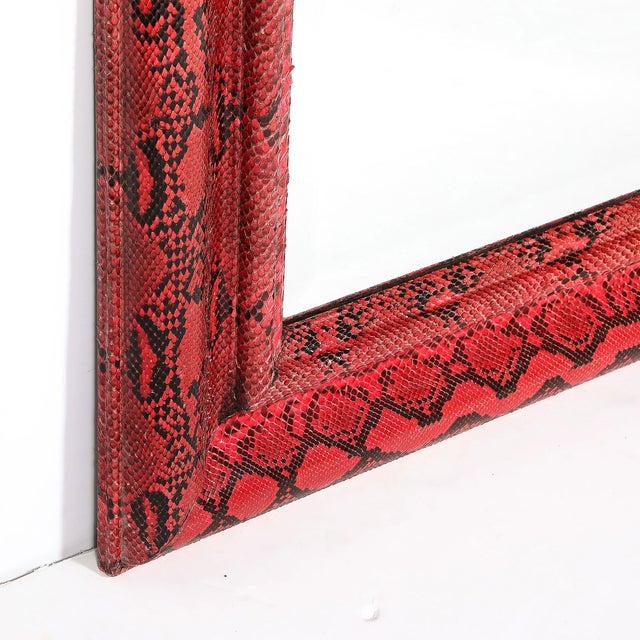 Mid-Century Molding Mirror in Red & Black Python Leather by Karl Springer For Sale - Image 9 of 16