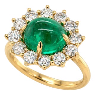 3.32 Carat Colombian Emerald and Diamond Ring, 18k Yellow Gold, Size 6.5 For Sale