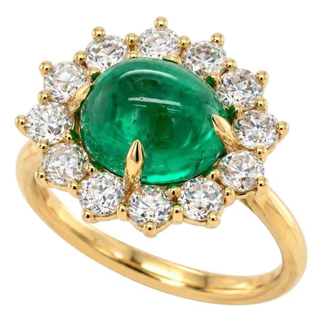 3.32 Carat Colombian Emerald and Diamond Ring, 18k Yellow Gold, Size 6.5 For Sale