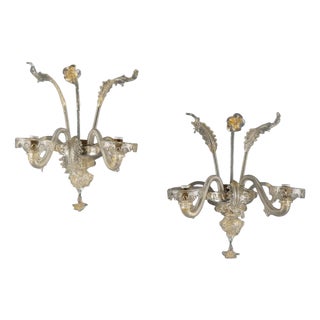Venetian Blown Glass Wall Lights with Gold Shades, Set of 2 For Sale