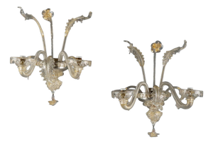 Venetian Blown Glass Wall Lights with Gold Shades, Set of 2