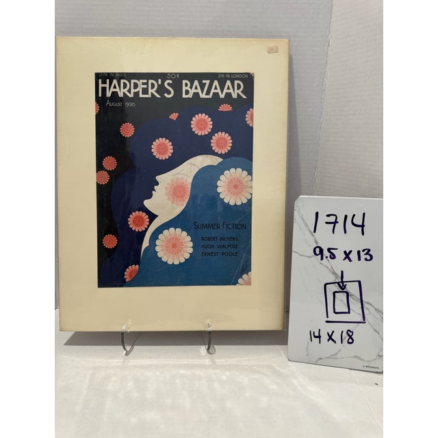 Paper 1930 Original Harper's Bazaar Cover, August, Erté, Art Deco, Matted For Sale - Image 7 of 7