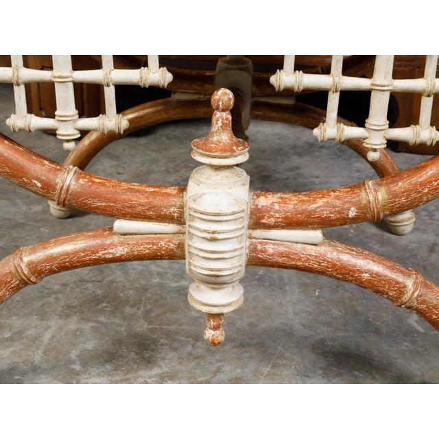 English Chinese Chippendale Style Faux Bamboo Stool with New Upholstery For Sale - Image 9 of 12
