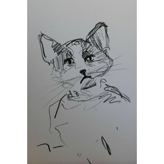 Contemporary Abstract Oil Pastel Drawing of a Kitten by Jose Trujillo For Sale