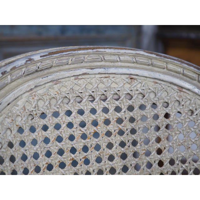 Set of 6 Painted and Caned French Louis XVI Style Dining Chairs, Early 1900s For Sale - Image 9 of 18