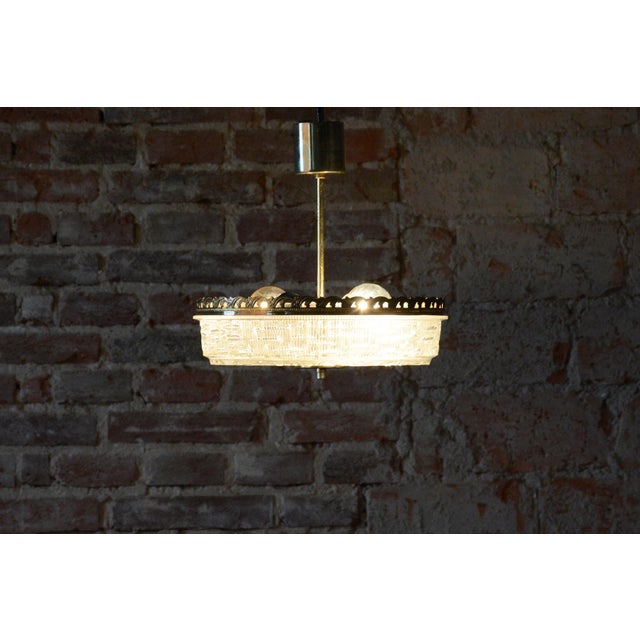 Mid-Century Chandelier in Glass and Brass attributed to Kamenický Šenov, Czech, 1960s For Sale - Image 6 of 9