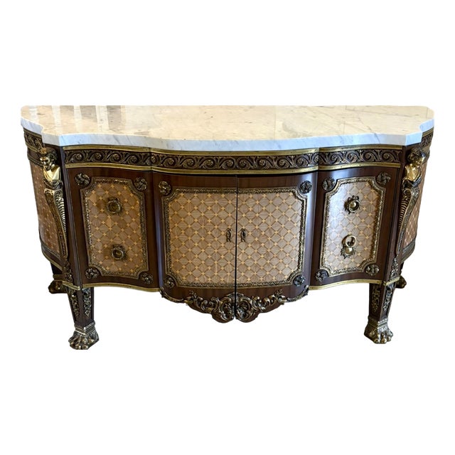 Antique French Ormolu-Mounted Marble Top Sideboard, 1900s For Sale