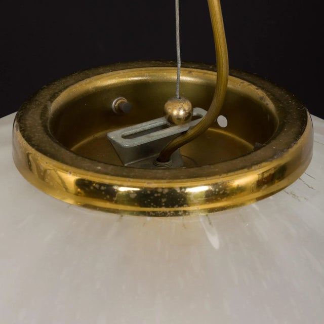Extra Large Italian Murano Glass Hand Blown Frosted Drop Pendant with Brass Details, 1970s For Sale - Image 9 of 12
