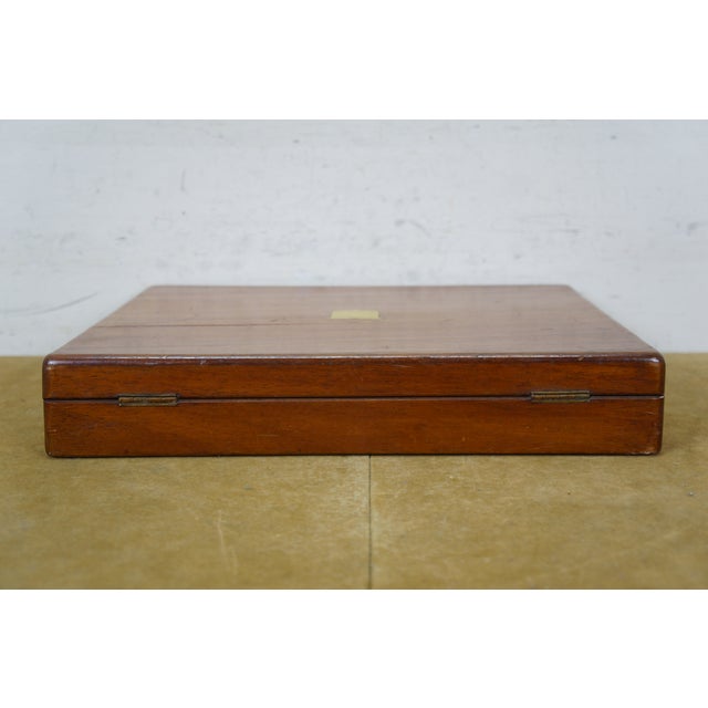Antique Mahogany Brass Flatware Fish Cutlery Knife Presentation Storage Box 14" For Sale - Image 10 of 17