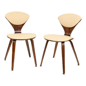 1960s Mid-Century Cherner Plycraft Attributed Walnut and Leather Chairs- a Pair