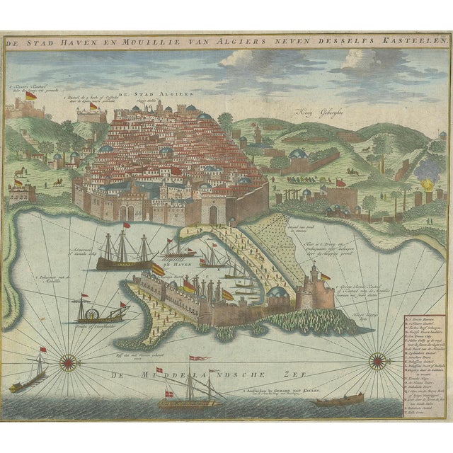Van Keulen, Illustration of the Port and City of Algiers, 1720, Print For Sale