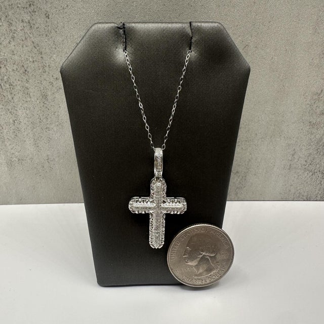 Diamond Cross Pendant Necklace in White Gold – 0.24ctw, 18in, New For Sale - Image 4 of 5