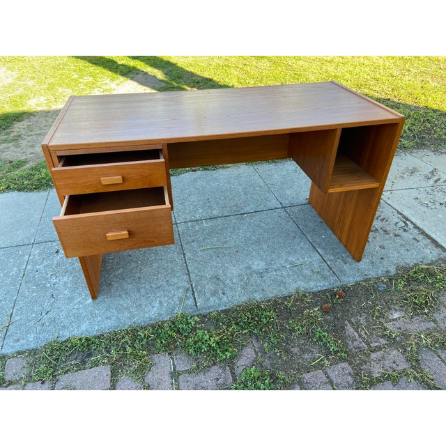 Vintage Mid Century Modern Teak Danish Writing Desk For Sale - Image 9 of 12