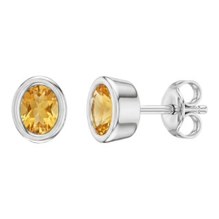 Citrine Oval Bezel Setting 925 Silver Studs, November Birthstone Studs - A Pair For Sale