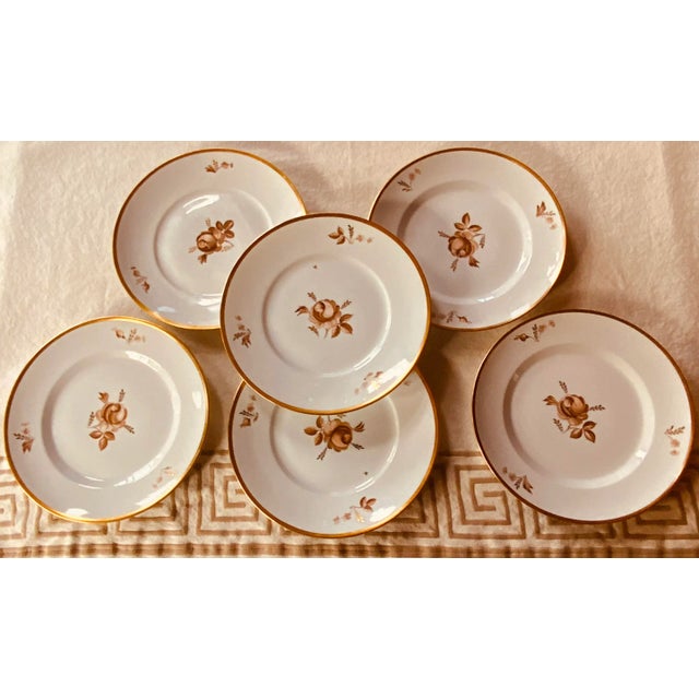 1960s Royal Copenhagen Brown Rose Hand-Painted Porcelain 10" Dinner Plates Set of 6 For Sale - Image 5 of 12