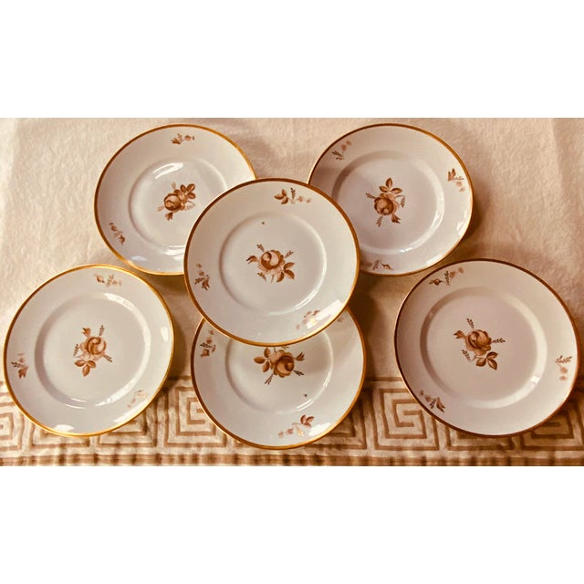 1960s Royal Copenhagen Brown Rose Hand-Painted Porcelain Dinner Plates Set of 6 For Sale - Image 5 of 12