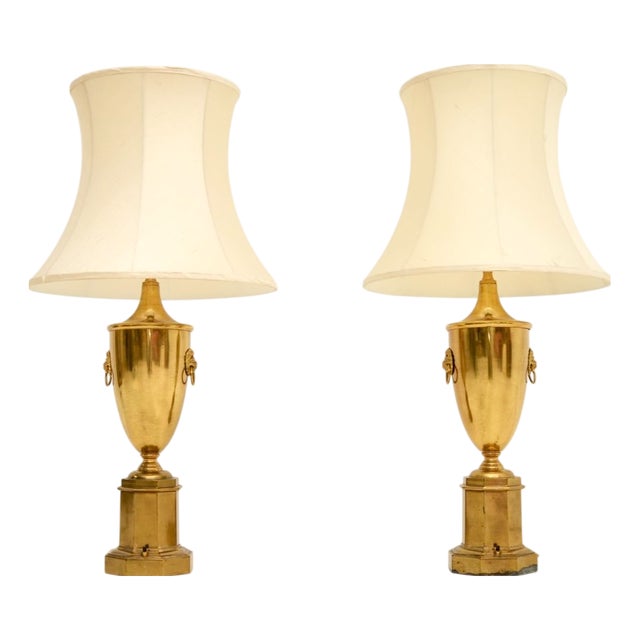 Neoclassical Brass Table Lamps, 1930s, Set of 2 For Sale
