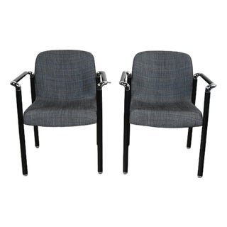 Vintage Modern Armchairs Herman Miller Chrome & Black Original Fabric, a Pair For Sale