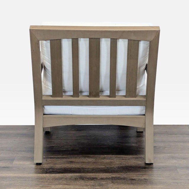 2010s Pottery Barn Modern Outdoor Wood Frame Armchair With White Cushions, Attributed For Sale - Image 5 of 7
