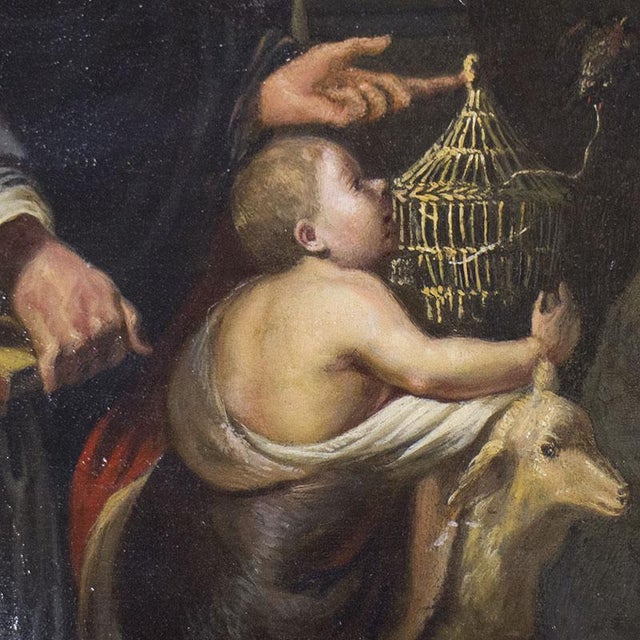 Jacob Jordaens, Madonna with Child, Anna, Joachim and Infant Saint John, 1800s, Oil Painting on Copper, Framed For Sale - Image 5 of 8