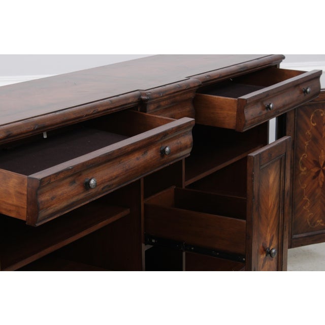 1990s Continental Style Inlaid Front Distressed Sideboard Console For Sale - Image 5 of 17
