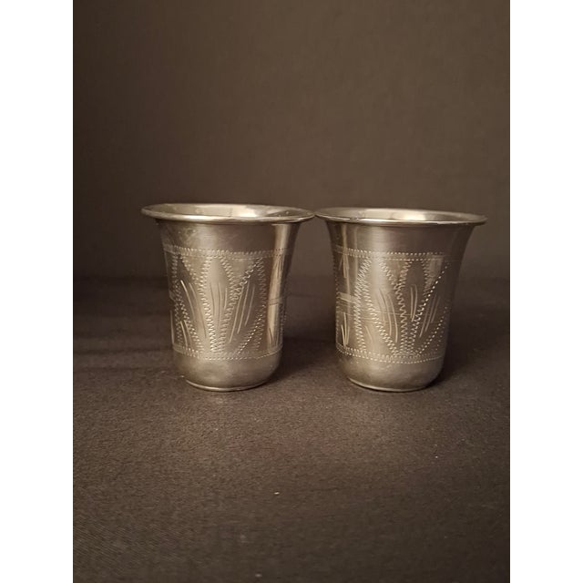 Metal Antique 84 mark Sterling Silver Kiddush Cups Engraved Magen David Star Judaica - Pair For Sale - Image 7 of 18
