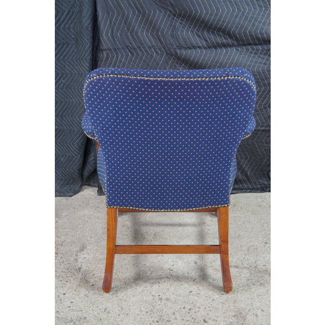 2 Mid Century Federal Mahogany Office Arm Chairs Blue Polka Dot Tufted Fabric For Sale - Image 11 of 12