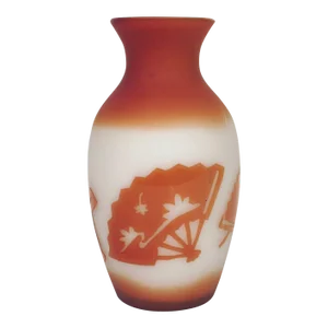 1920s Hand-Crafted Art Deco Asian Fan Design Galle Style Cameo Glass Vase